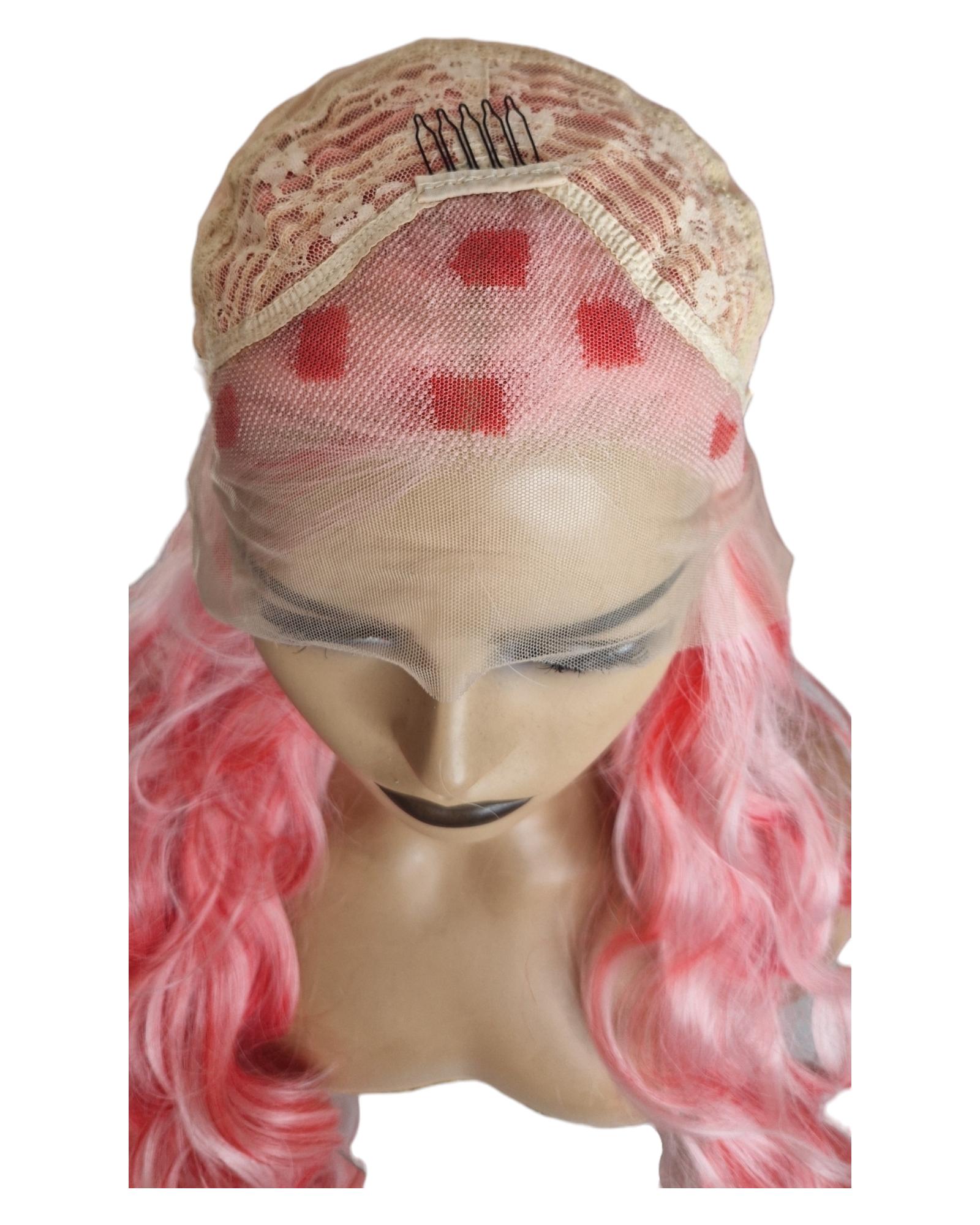 Strawberry Pink Streaked Lace Front Wig. Vox