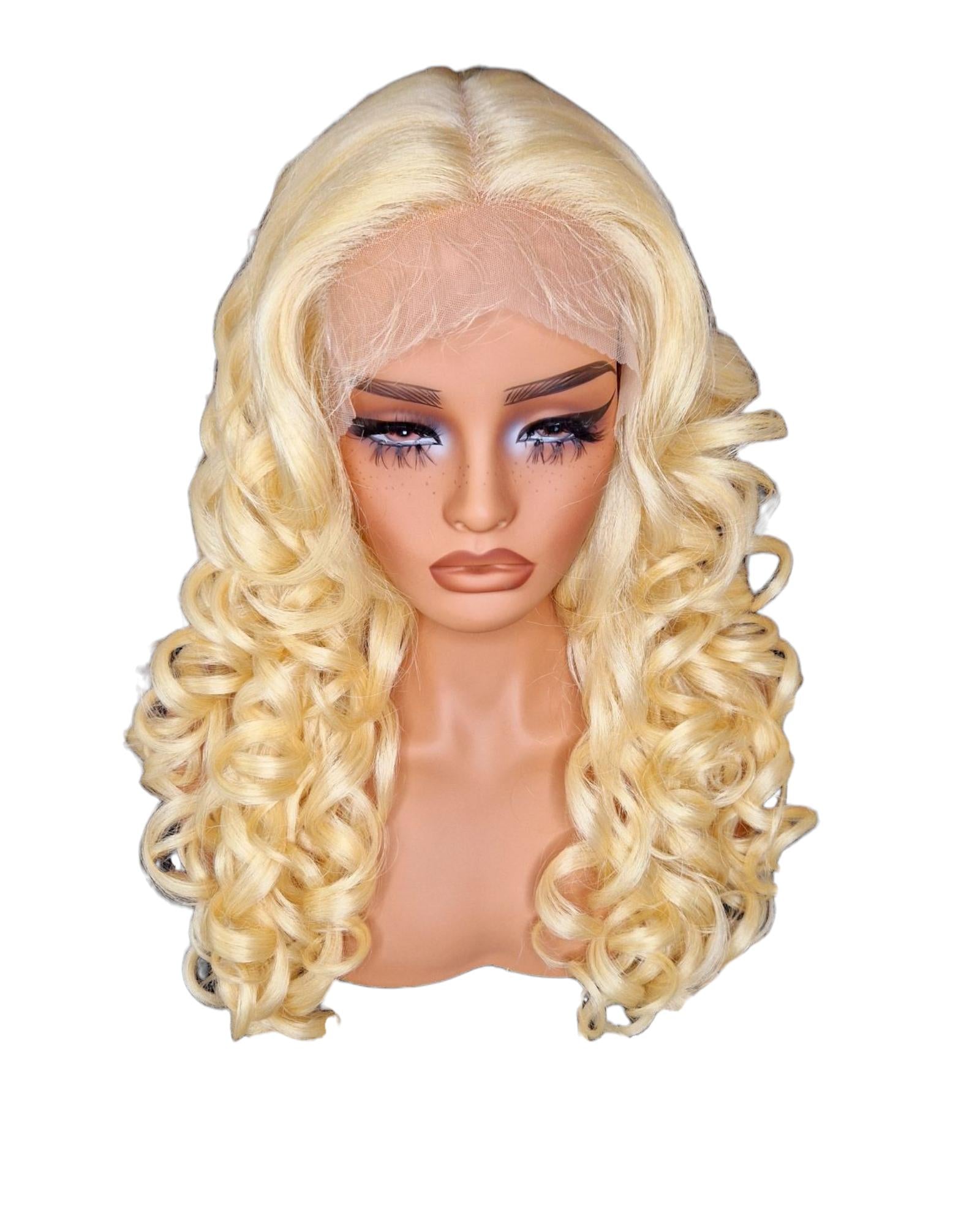 Blonde Curly Lace Front Middle Parting Wig. Zena