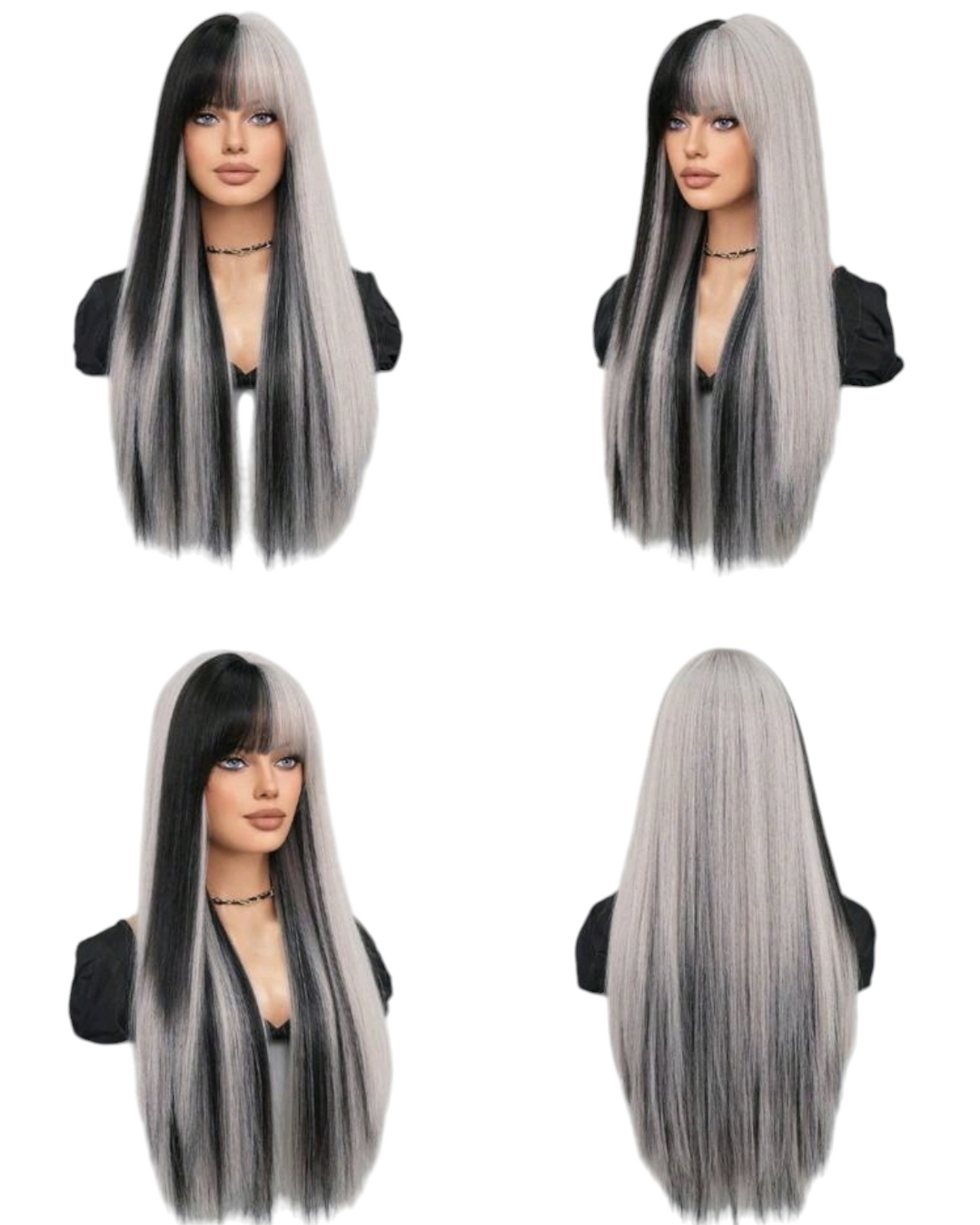 Grey Black Block Colour Straight Wig. Jossie.-CelebWigs