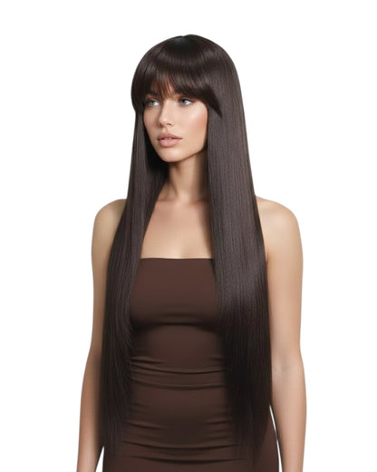 Dark Brown Long Straight Wig. Dallas