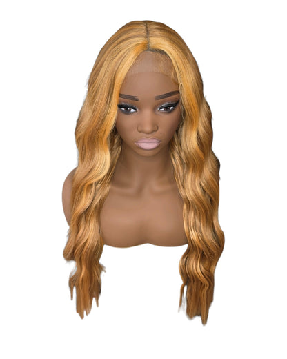 Apricot Wavy Long Middle Part Lace Front Wig. Badra.