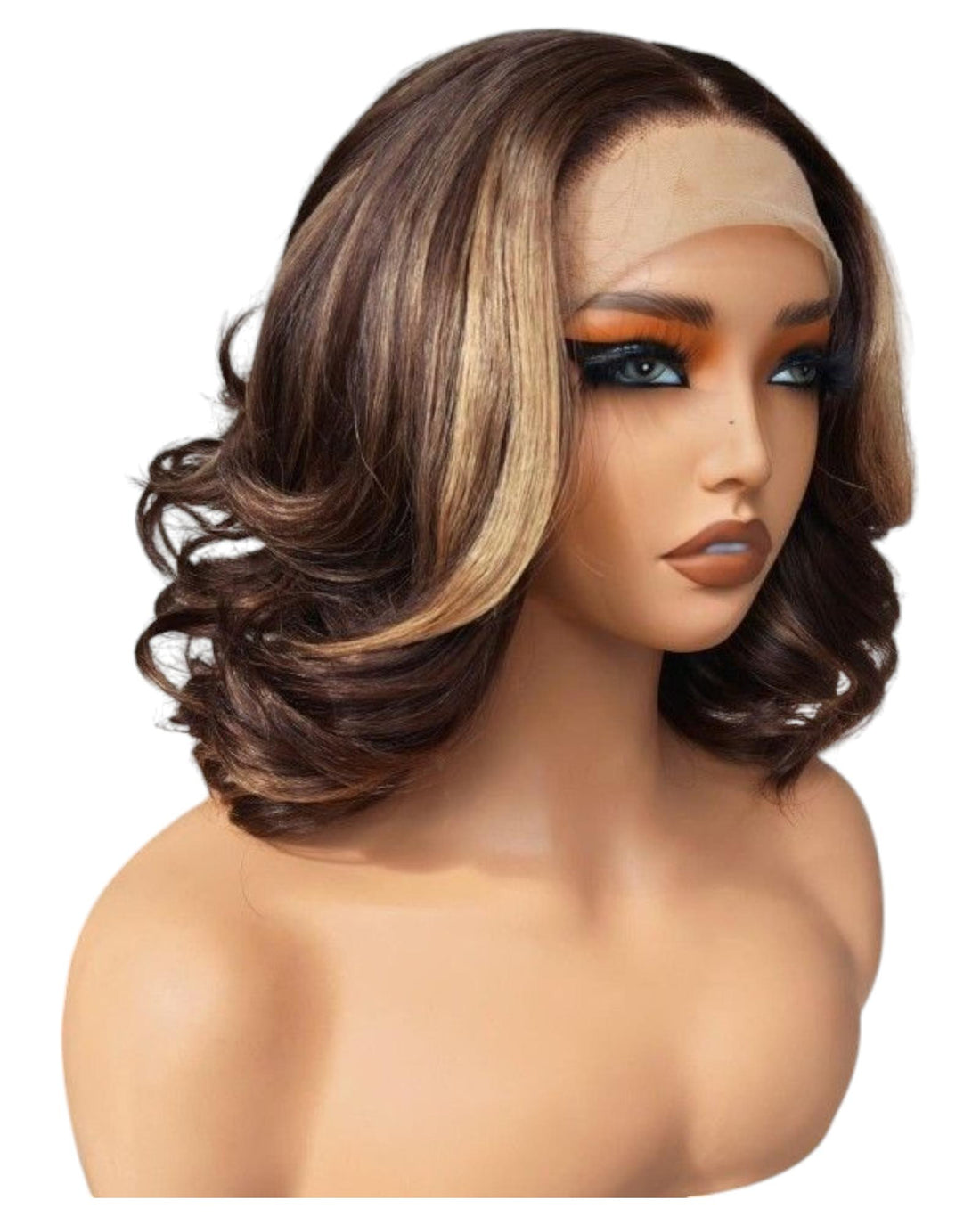 Light Brown Highlighted Wavy Lace Front Wig. Demure.
