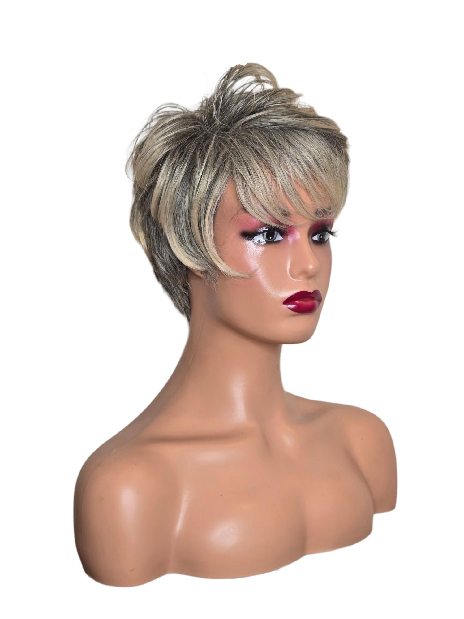 Silver Grey Ash Blonde Urchin Cut Wig. Cat.