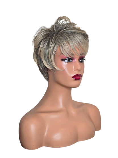 Silver Grey Ash Blonde Urchin Cut Wig. Cat.