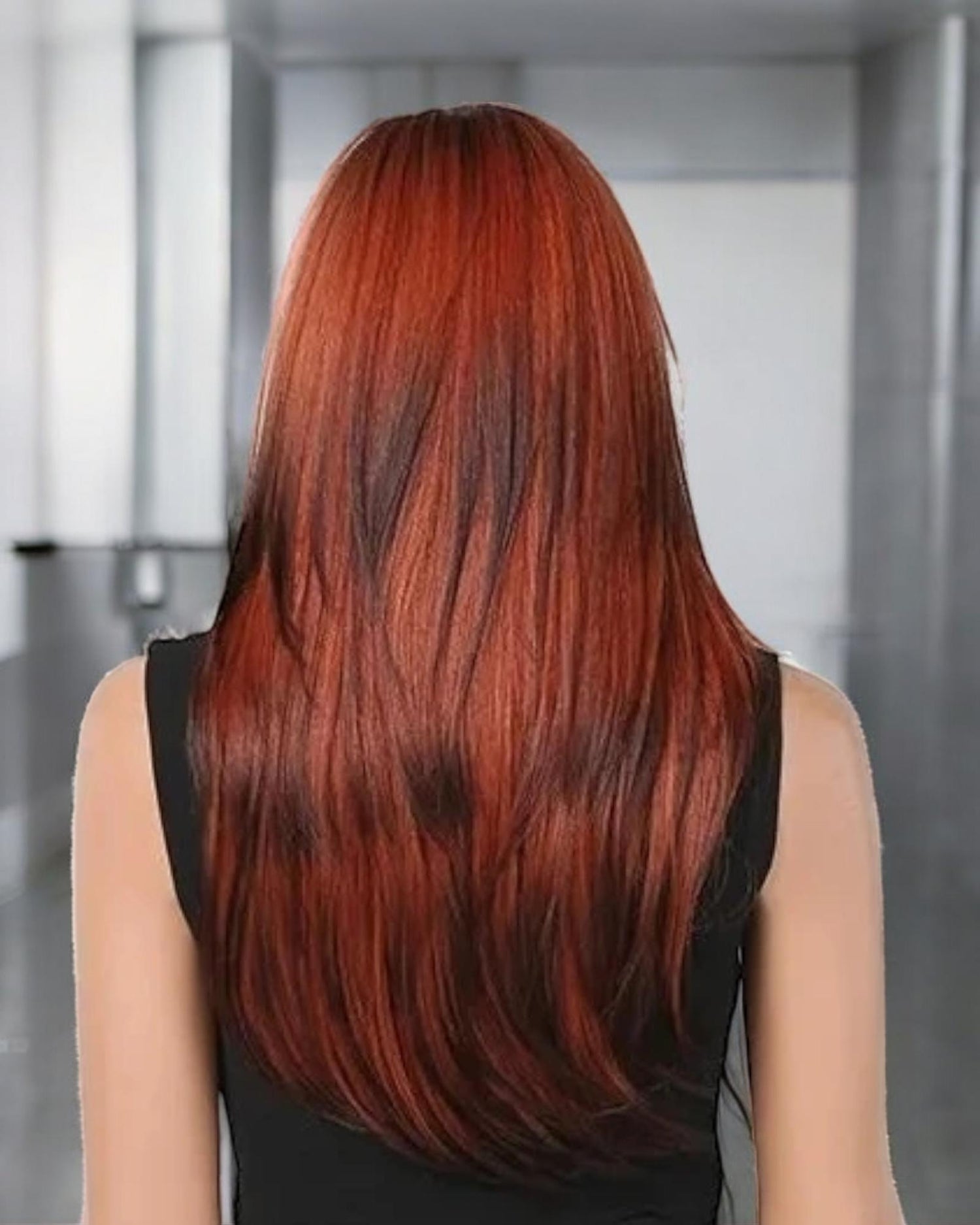 Auburn Ginger Straight Layered Long Fringe Bangs Wig. Ally.