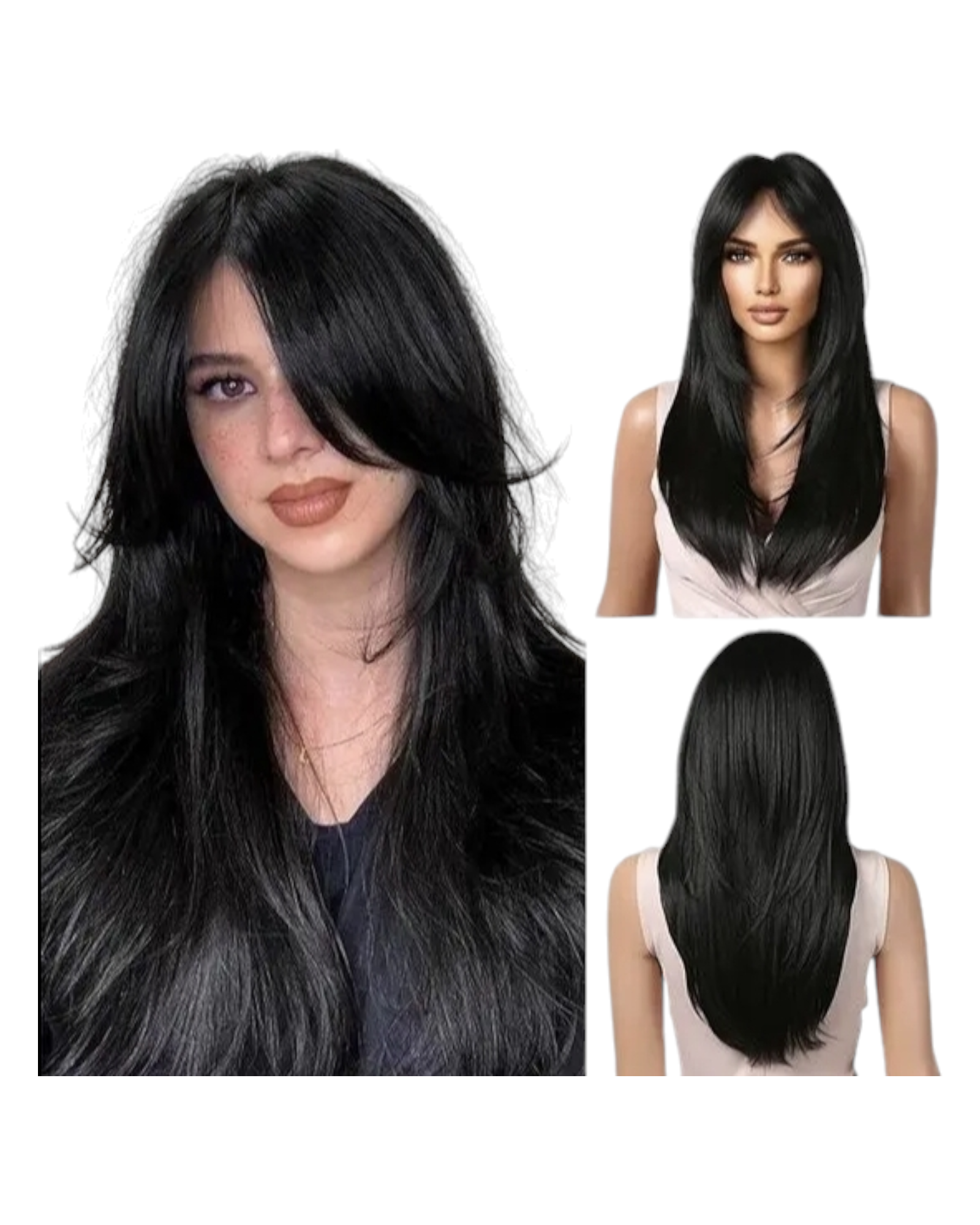 Black Long Layered Wig with Fringe. Ally