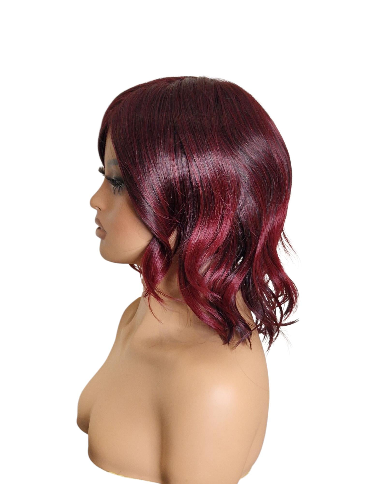 Burgundy Choppy Wave Bob Wig. Abbi