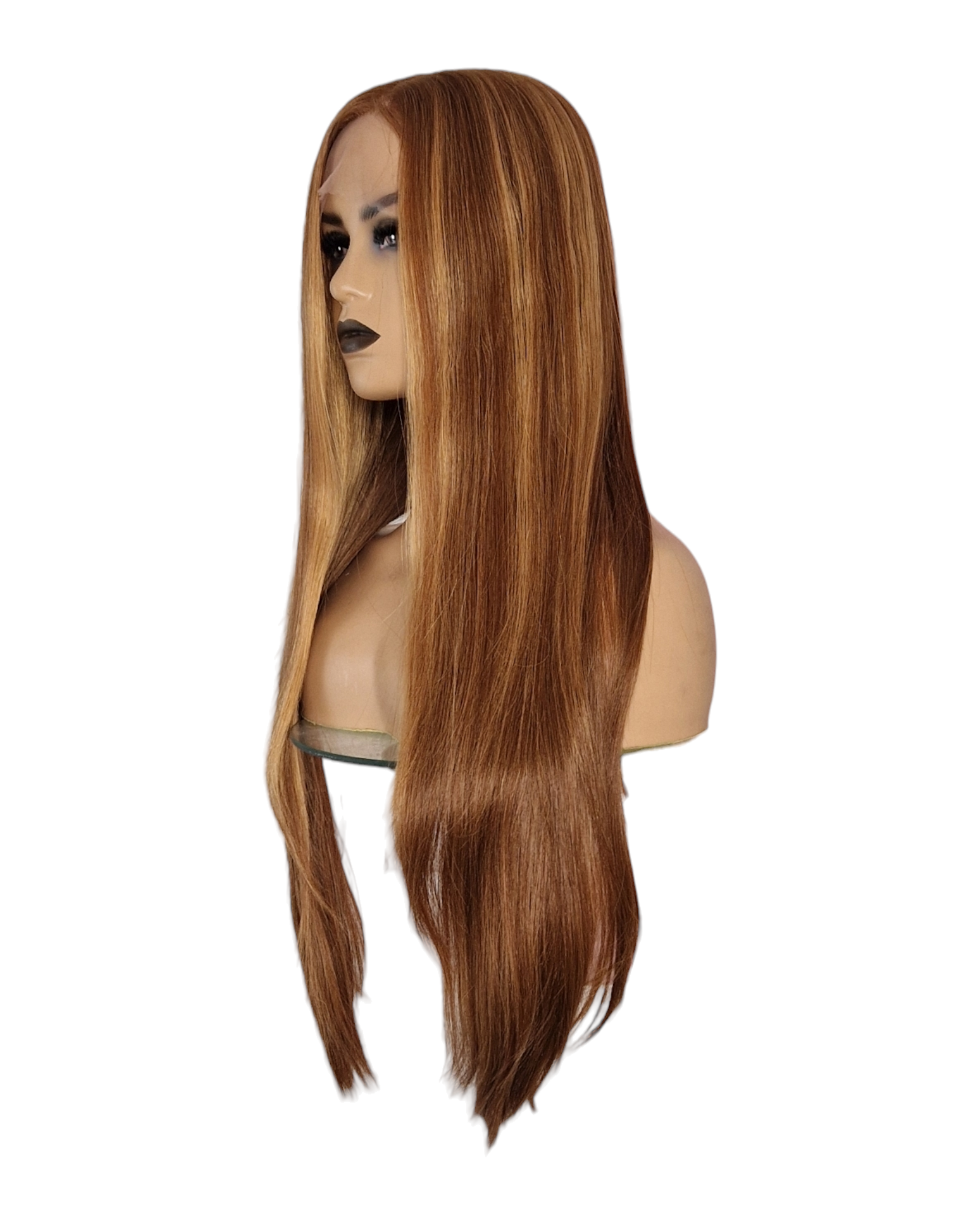 Caramel Streaked Long Straight T Part Lace Front Wig. Yara-CelebWigs