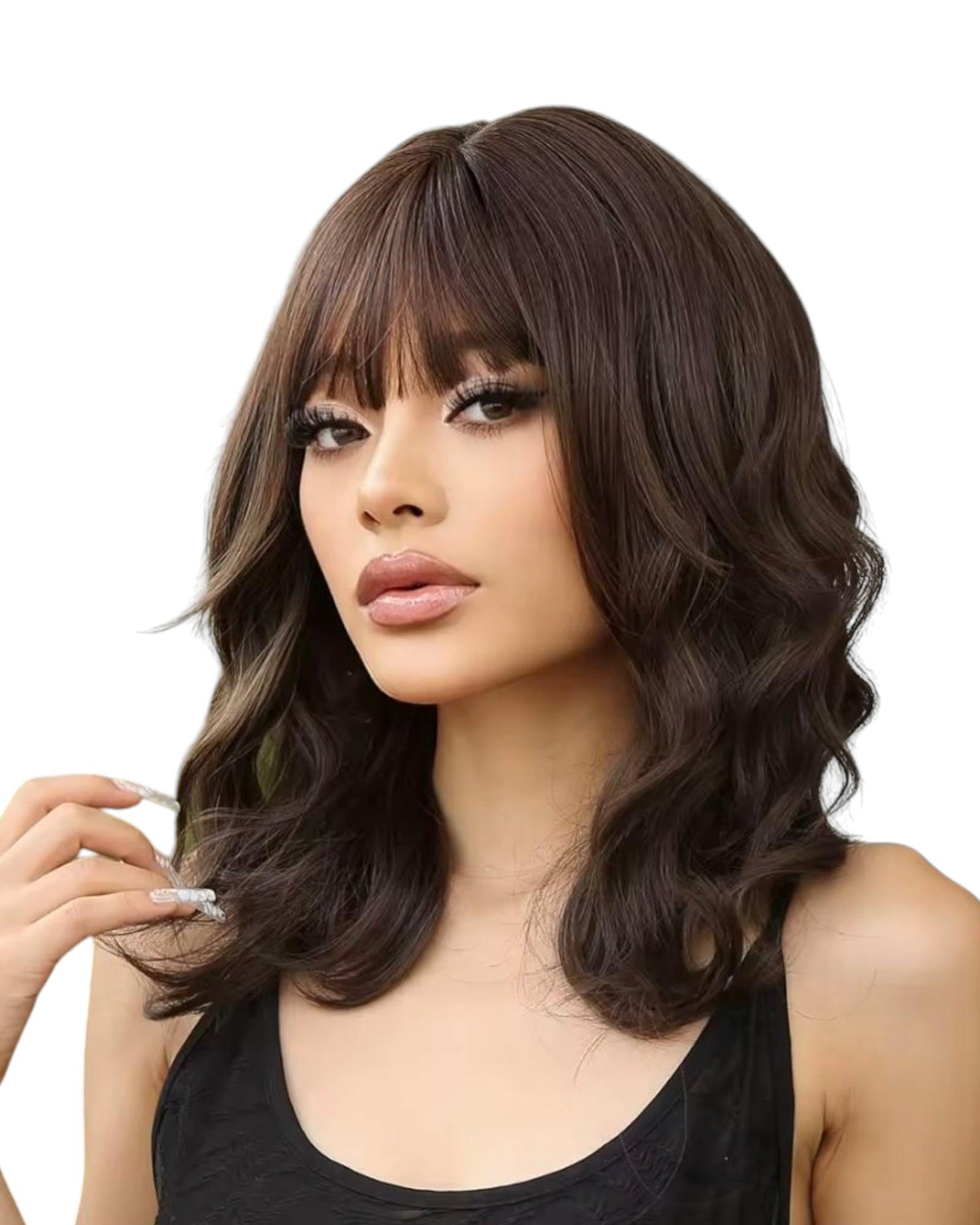 Dark Brown Wavy Wig With Fringe. Lil.