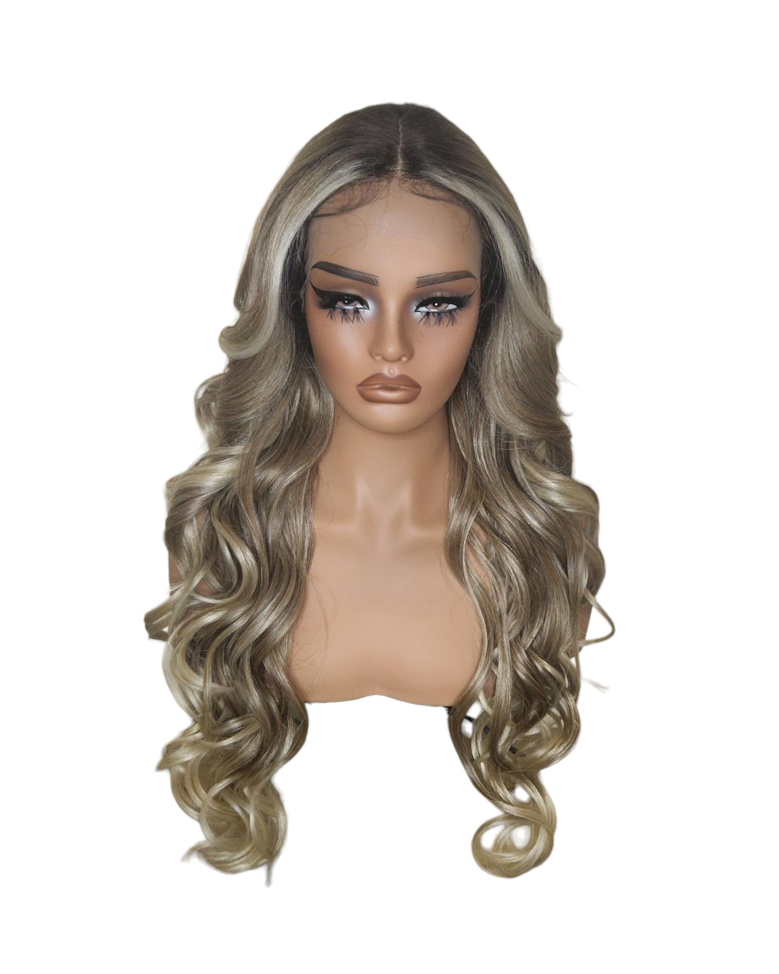 Ash Blonde Balayage Wavy Lace Front Wig. Echo