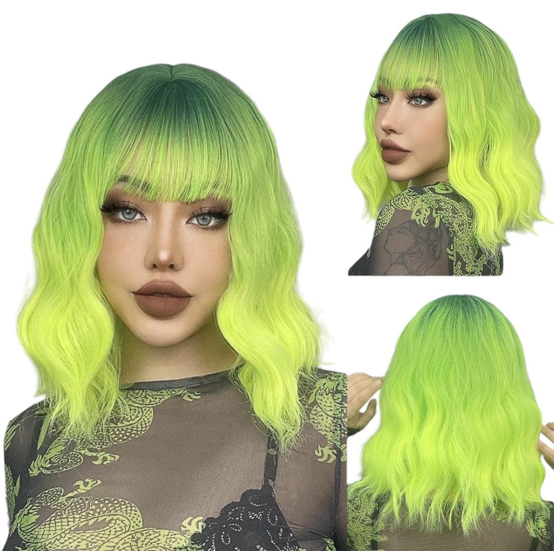 Green Ombre Wavy Wig With Fringe. Isabella