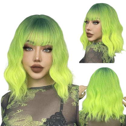 Green Ombre Wavy Wig With Fringe. Isabella