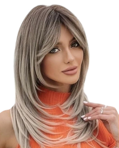 Rooted Blonde Layered Long Fringe Bangs Wig. Ally