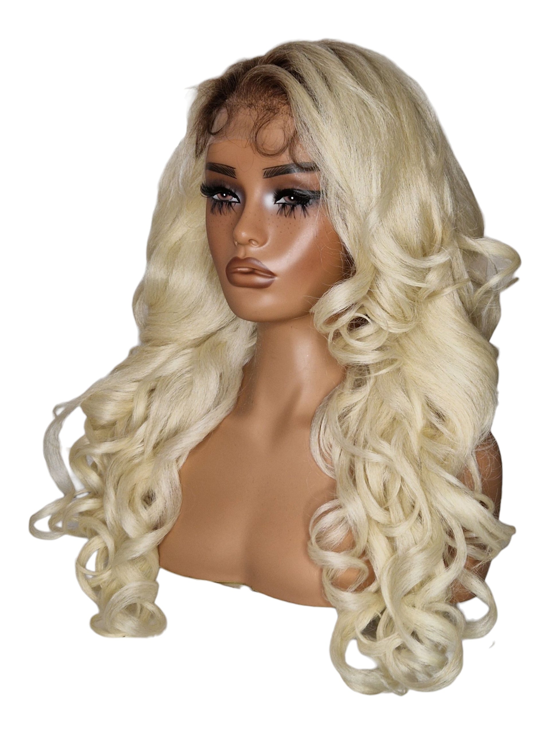 Platinum Blonde Curls Lace Front Wig. Bisha