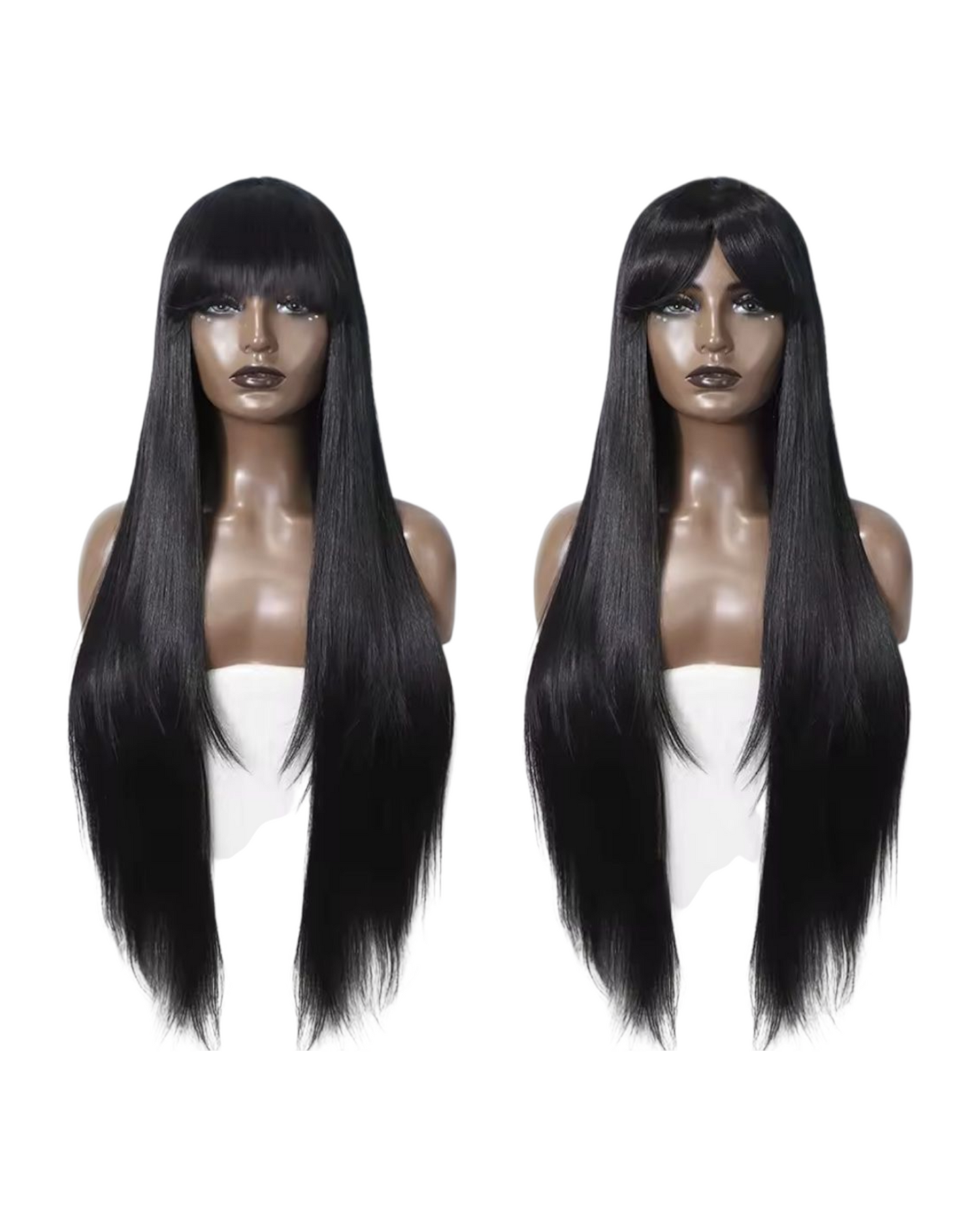 Long Sleek Straight Black Fringed Wig. Debut.