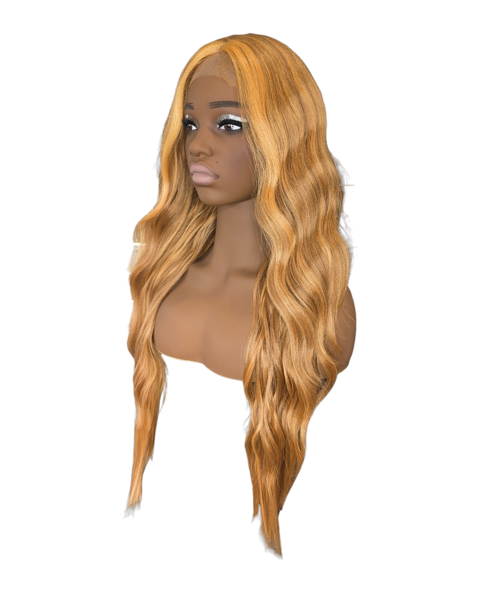 Apricot Wavy Long Middle Part Lace Front Wig. Badra.