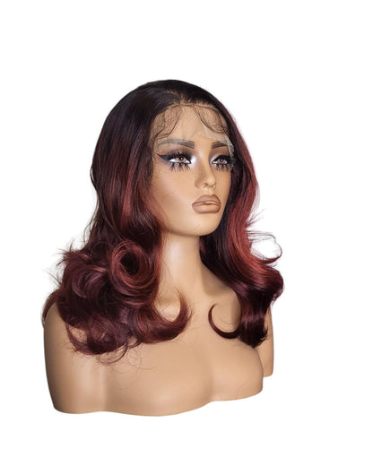 Black Burgundy Red Lace Front Wig. Merle