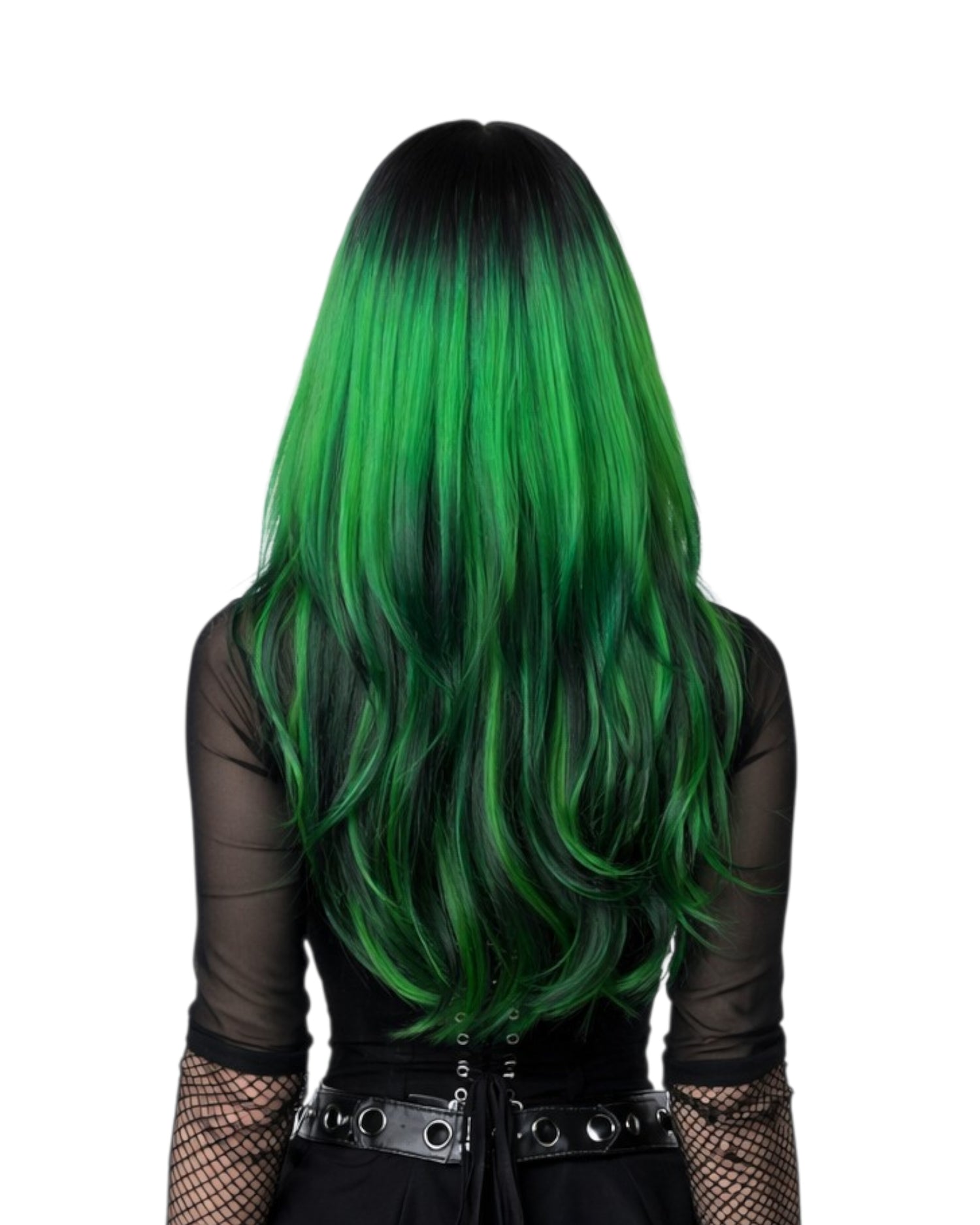 Green Black Long Fashion Wig. Emerald