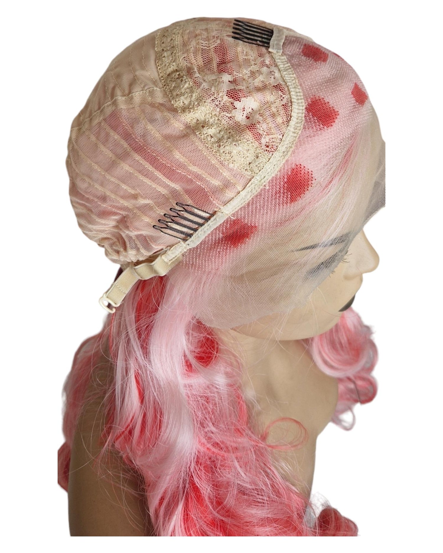 Strawberry Pink Streaked Lace Front Wig. Vox