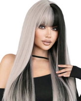 Grey Black Block Colour Straight Wig. Jossie.-CelebWigs