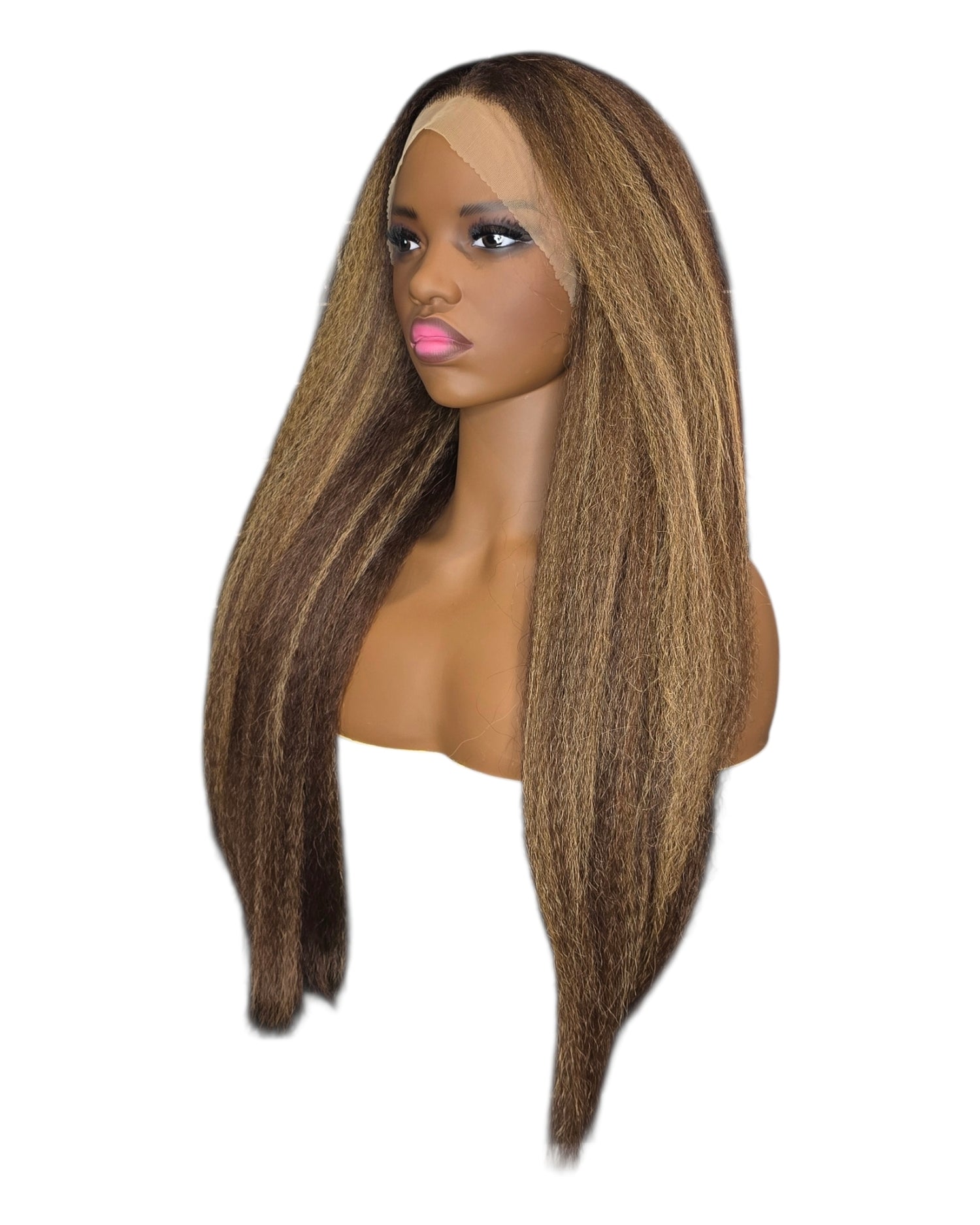 Light Brown Mix Relaxed Texture Lace Front Wig.