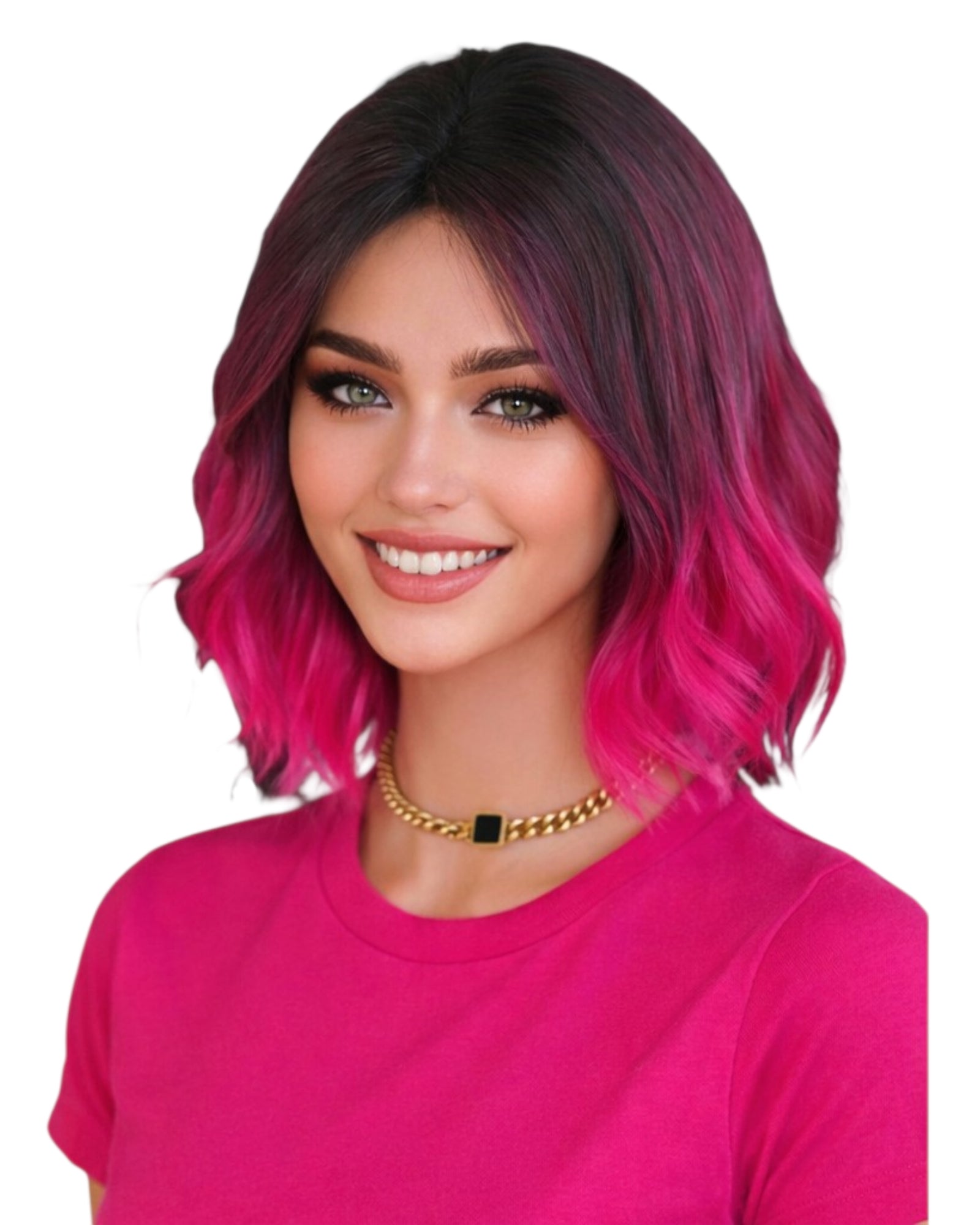 Ombre Pink Wavy Bob Wig. Crissie