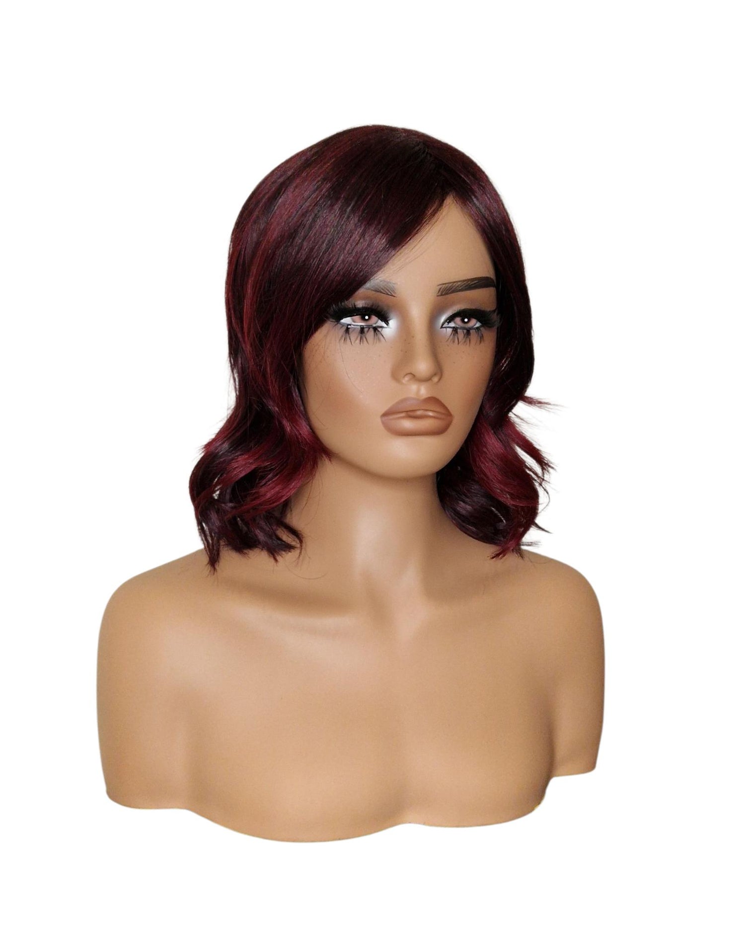 Burgundy Choppy Wave Bob Wig. Abbi