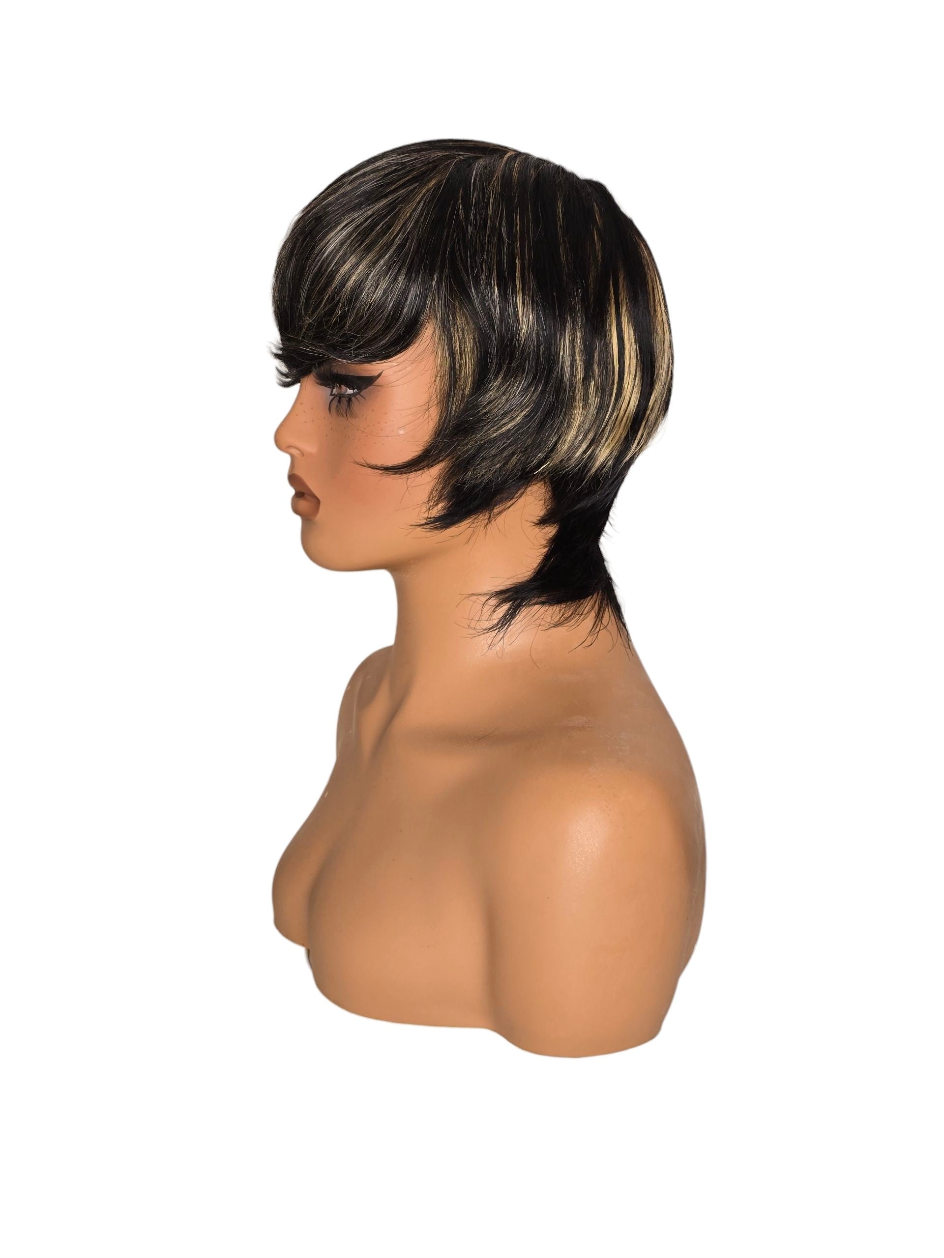 Short Black Blonde Streaked Human Hair Wig. Kala
