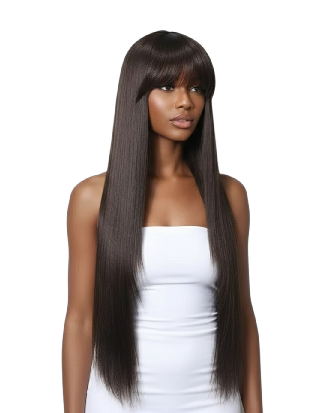 Dark Brown Long Straight Wig. Dallas