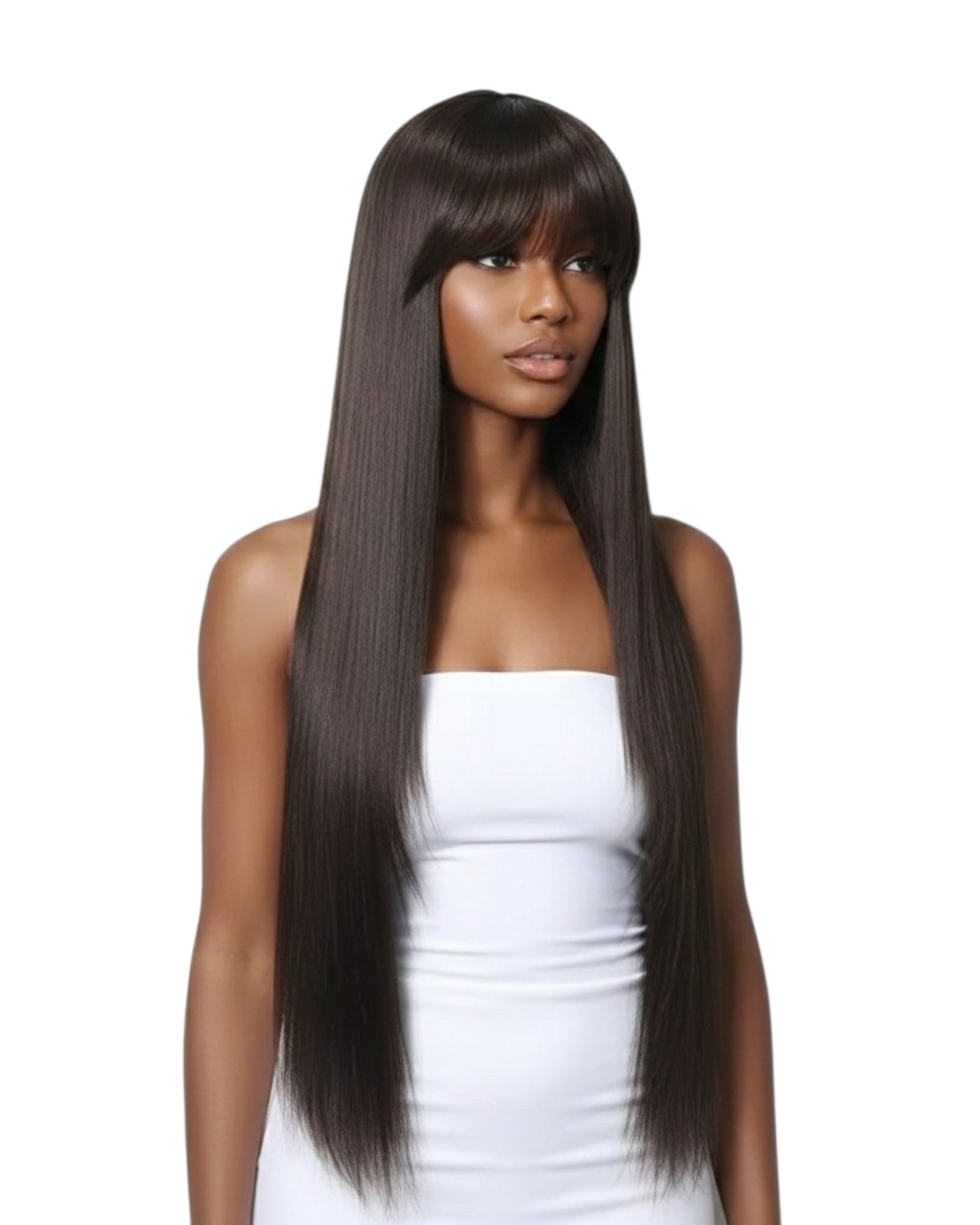 Dark Brown Long Straight Wig. Dallas