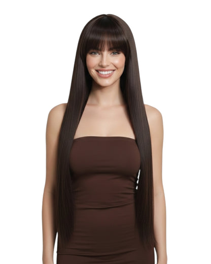 Dark Brown Long Straight Wig. Dallas