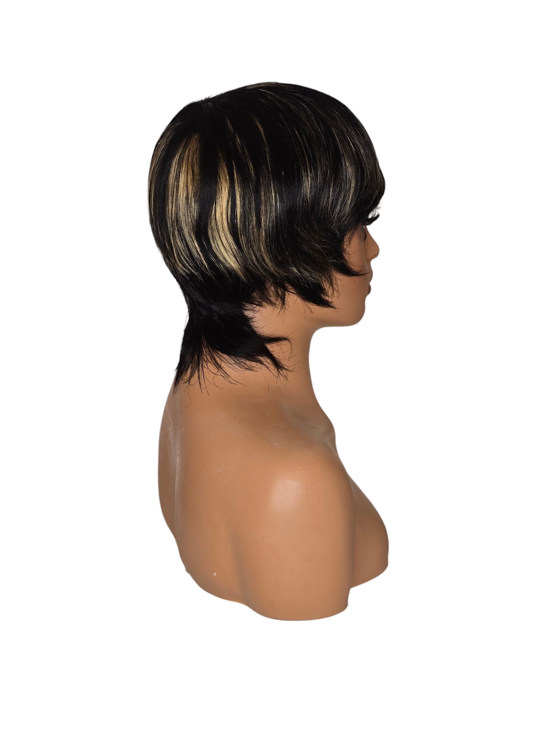 Short Black Blonde Streaked Human Hair Wig. Kala
