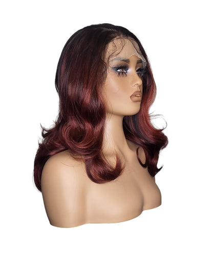 Black Burgundy Red Lace Front Wig. Merle