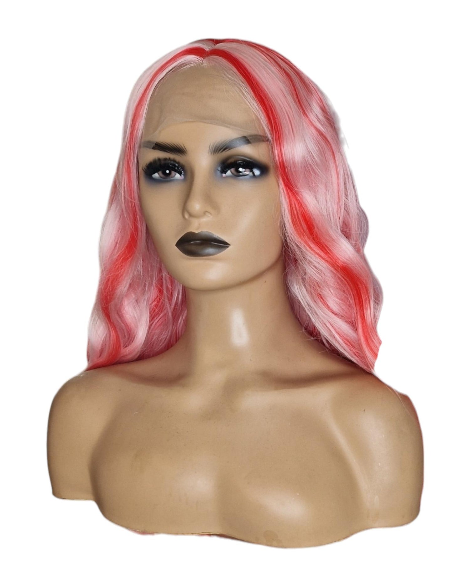 Strawberry Pink Streaked Lace Front Wig. Vox