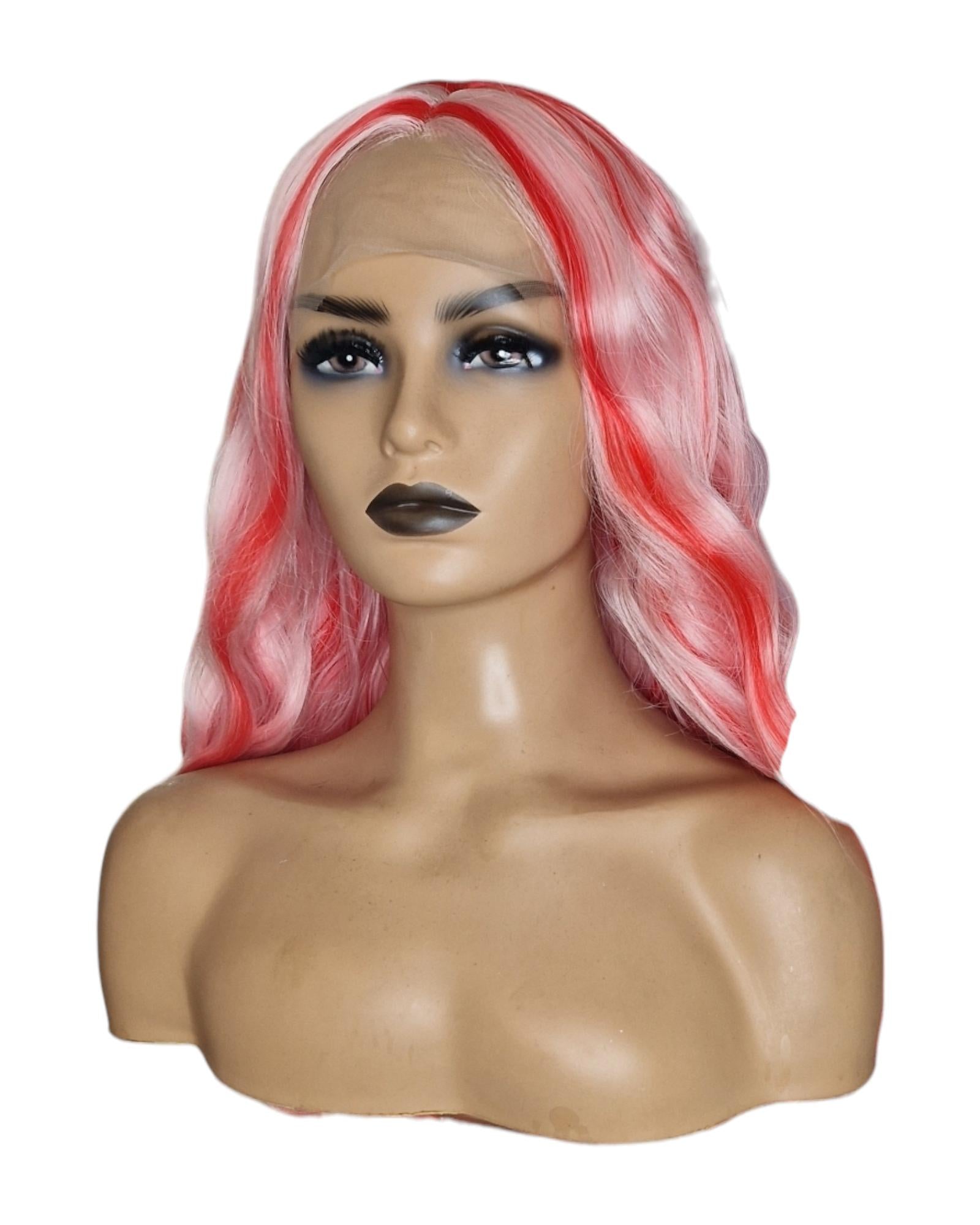 Strawberry Pink Streaked Lace Front Wig. Vox