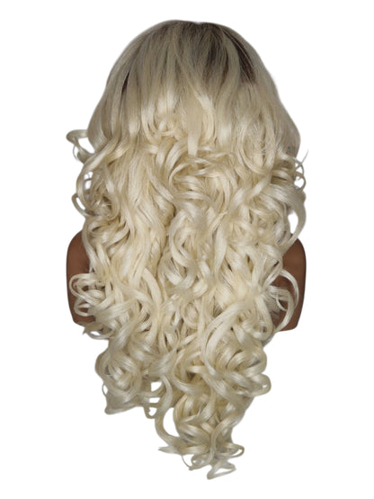 Platinum Blonde Curls Lace Front Wig. Bisha