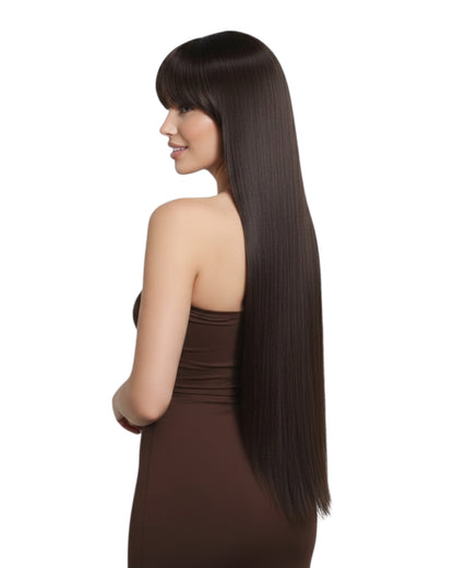 Dark Brown Long Straight Wig. Dallas