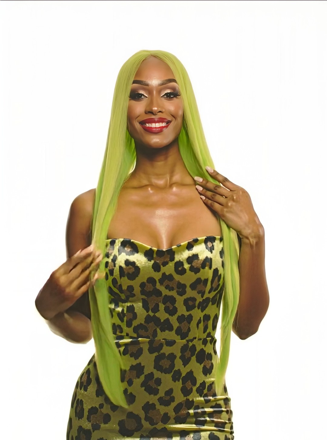 Lime Green Godiva Extra Long Lace Front Wig. LimeKrime