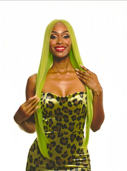 Lime Green Godiva Extra Long Lace Front Wig. LimeKrime