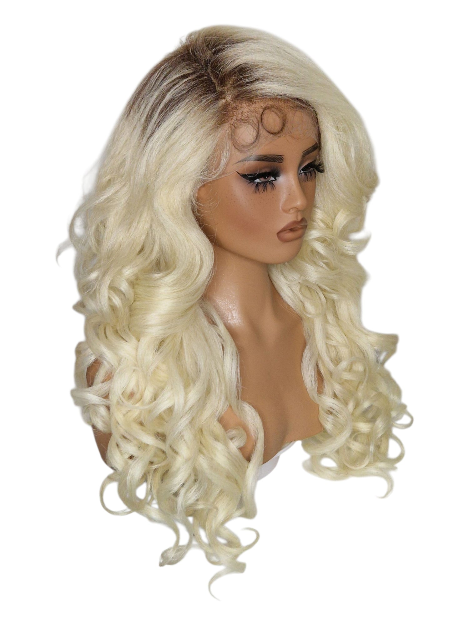 Platinum Blonde Curls Lace Front Wig. Bisha