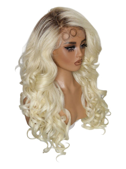 Platinum Blonde Curls Lace Front Wig. Bisha