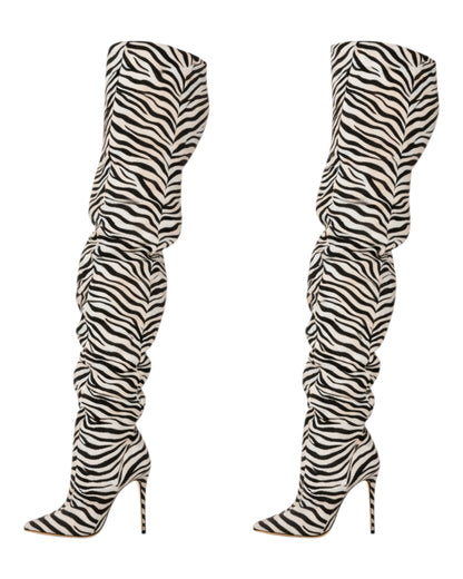 Zebra Thigh High Slouch Boots.