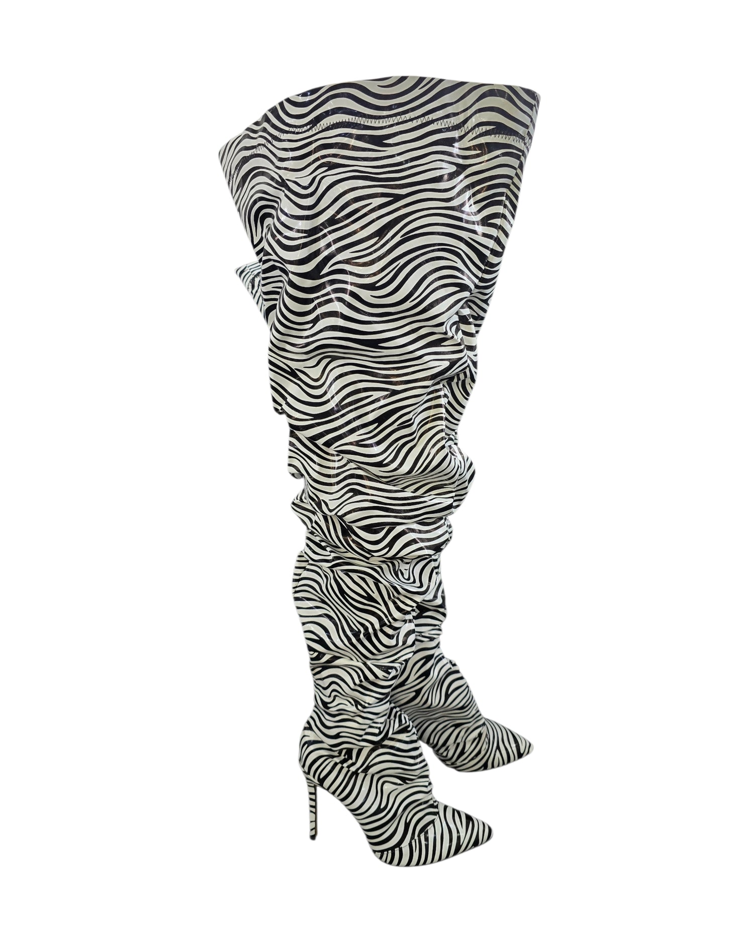 Zebra Thigh High Slouch Boots.