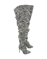 Zebra Thigh High Slouch Boots.