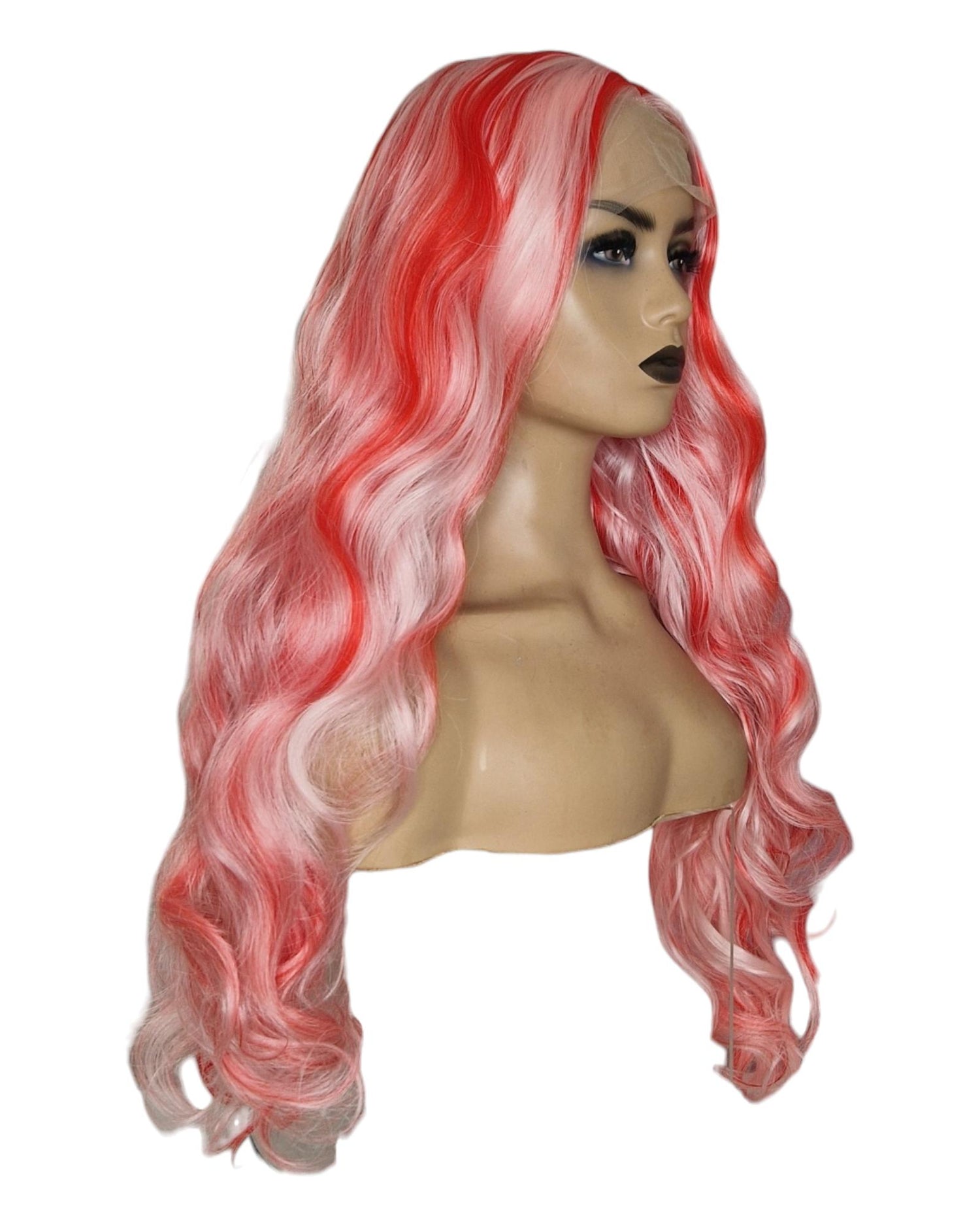Strawberry Pink Streaked Lace Front Wig. Vox