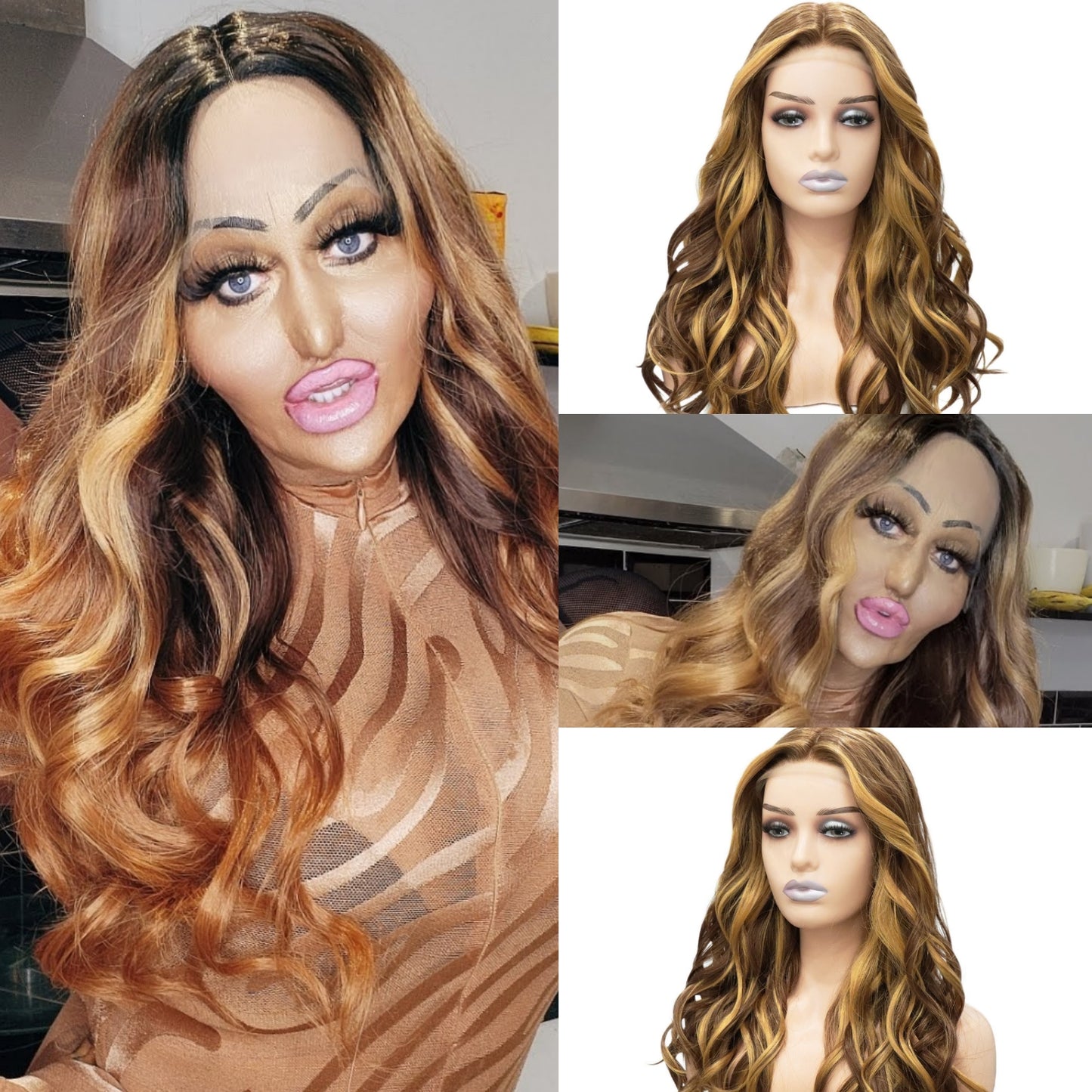 Wavy Caramel Ginger T Part Lace Front Wig. Angie