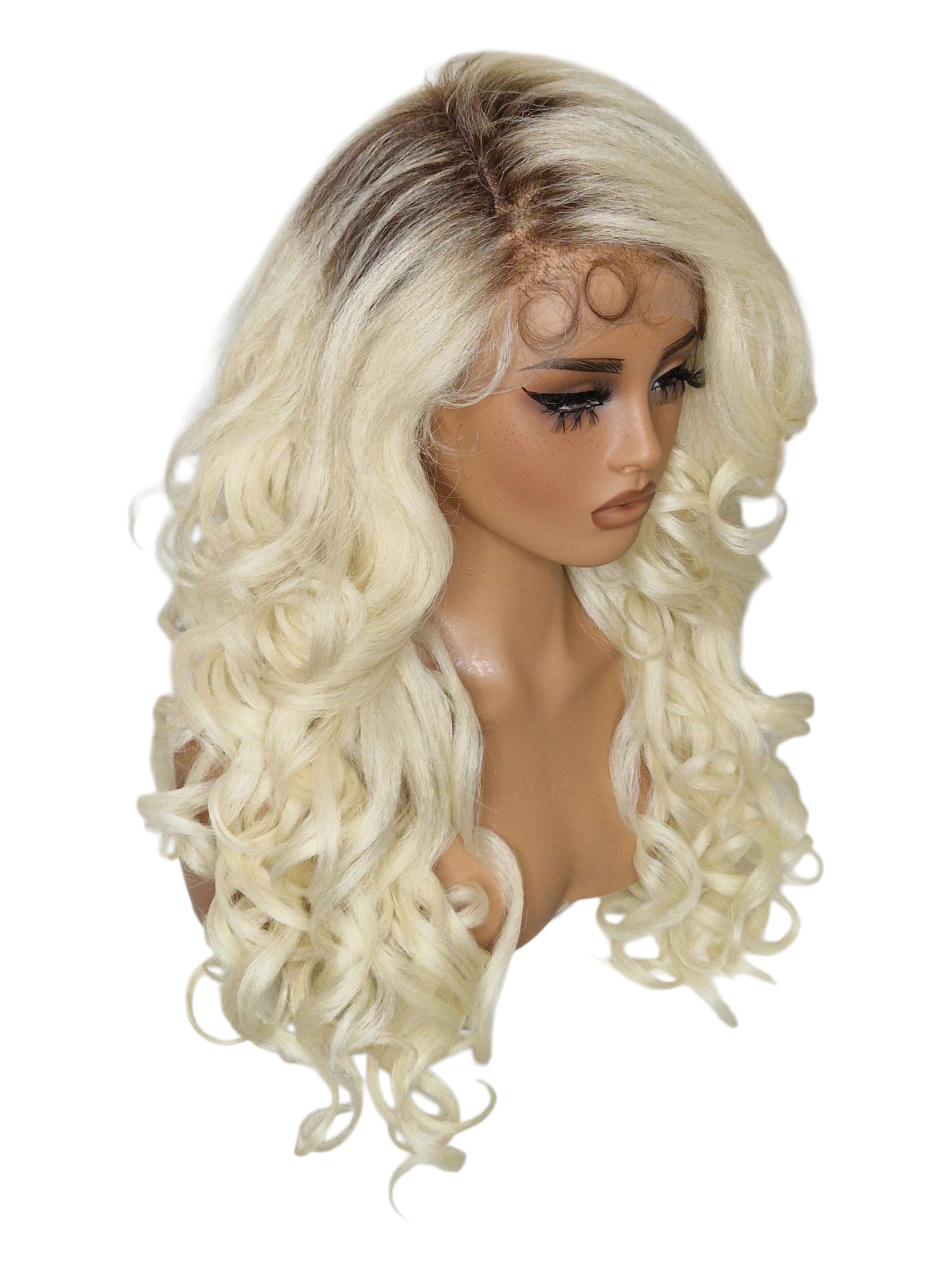 Platinum Blonde Curls Lace Front Wig. Bisha