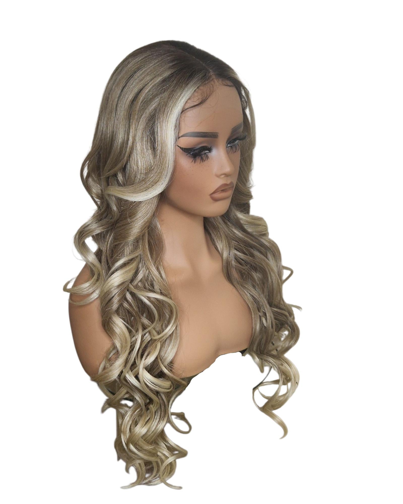 Ash Blonde Balayage Wavy Lace Front Wig. Echo