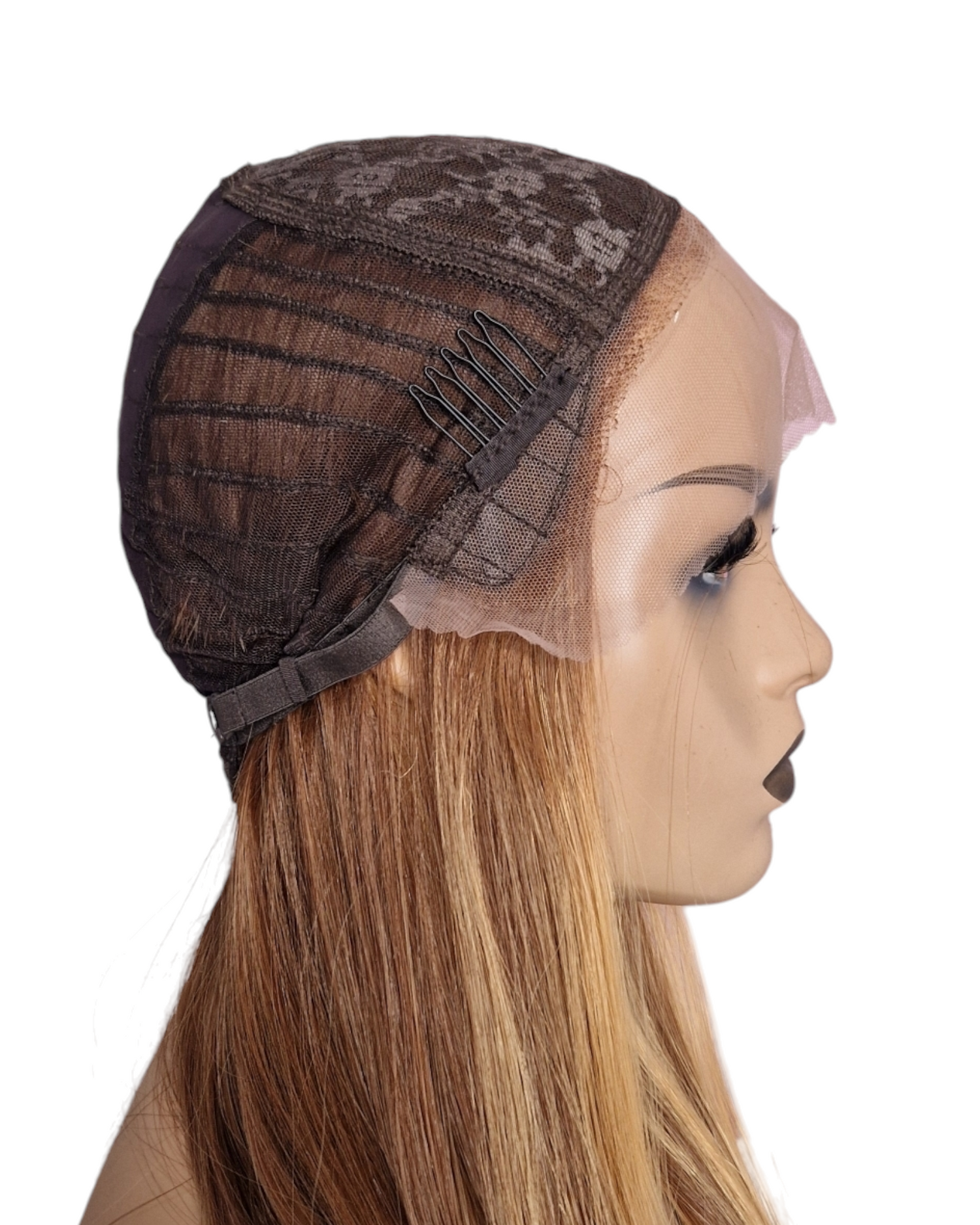 Caramel Streaked Long Straight T Part Lace Front Wig. Yara-CelebWigs