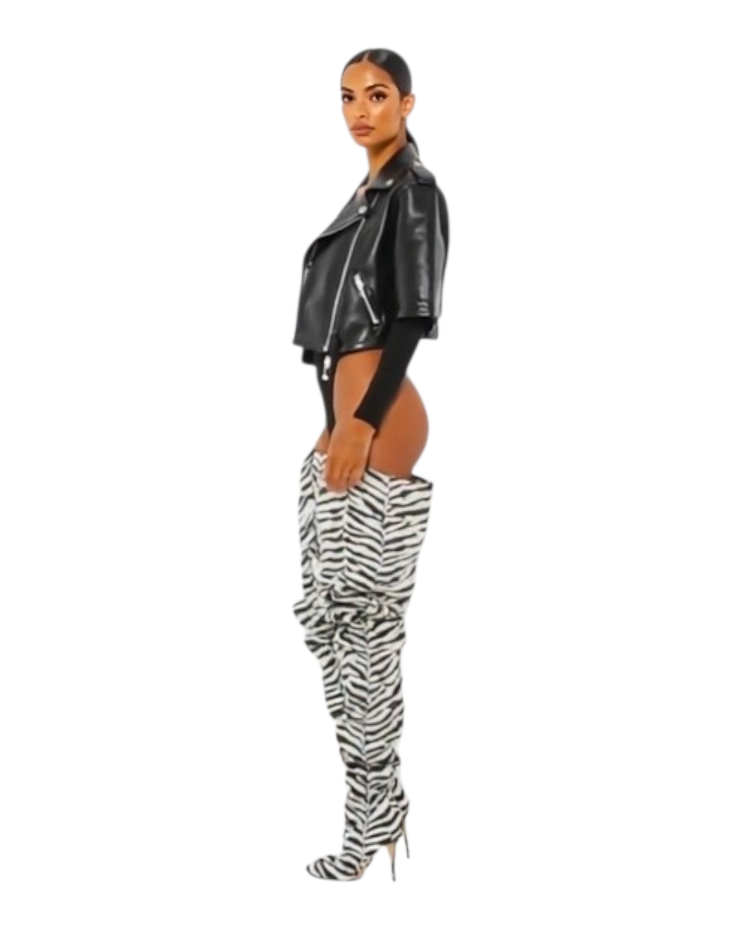Zebra Thigh High Slouch Boots.